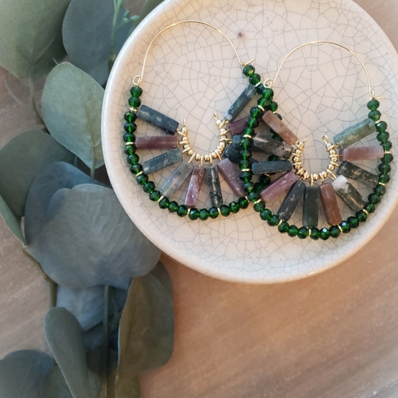 Anthro Green Stone Hoops